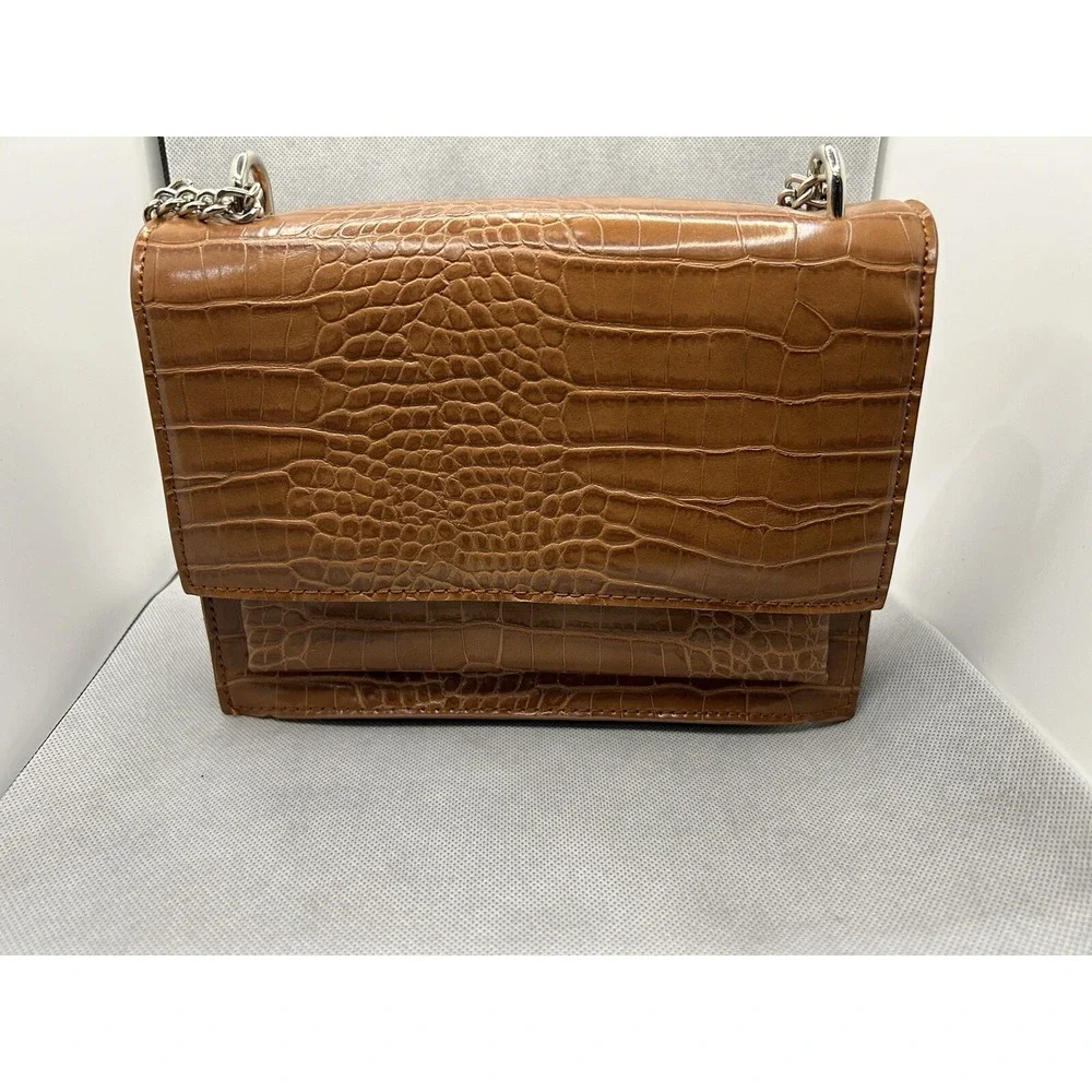 Coniac Brown‎ Alligator Design Shoulder Chain Strap Handbag Rectangle Adjustable